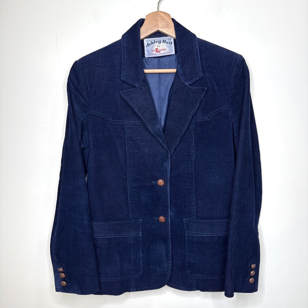 Vintage Y2K Corduroy Blazer Womens 7/8 Blue Jacket Academia Preppy Teacher Ivy
